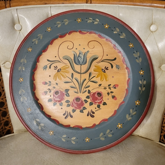 Source Unknown Other - VTG Painted Colorful Folk Art Wood Wooden Centerpiece Wall Decor Floral Signed